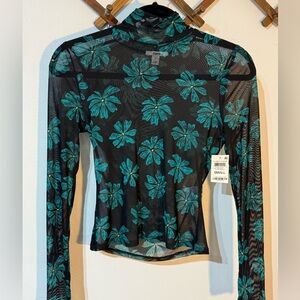 NWT Bar lll sheer floral fusion top long sleeve size high neck small